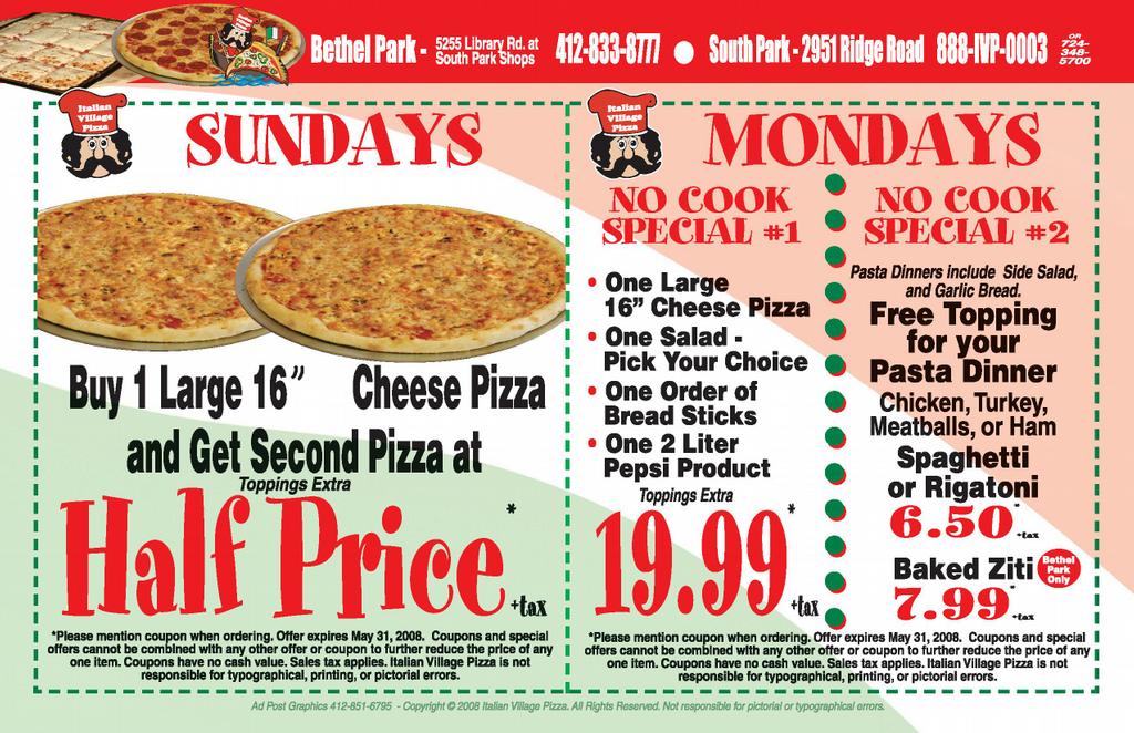 Pictures for ITALIAN VILLAGE PIZZA. SOUTH PARK. in South Park, PA 15129