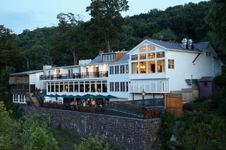 Black Bass Hotel from Pedestrian Bridge over the Delaware River provided by Black Bass Hotel Restaurant Lumberville 18933 