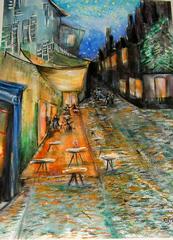 Pavement Cafe at Night.JPG provided by Cheryls Parrotise Art Online Gallery Carlsbad 92008 