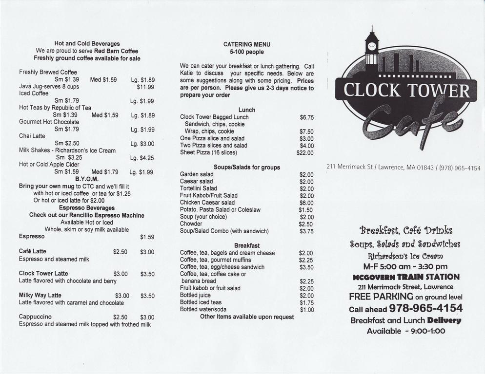 Clock Tower Cafe Lawrence MA 01843 9789654154