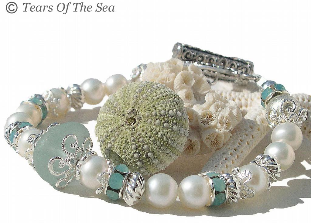 Sea Glass Jewelry Pearl Bracelet from Tears Of The Sea in