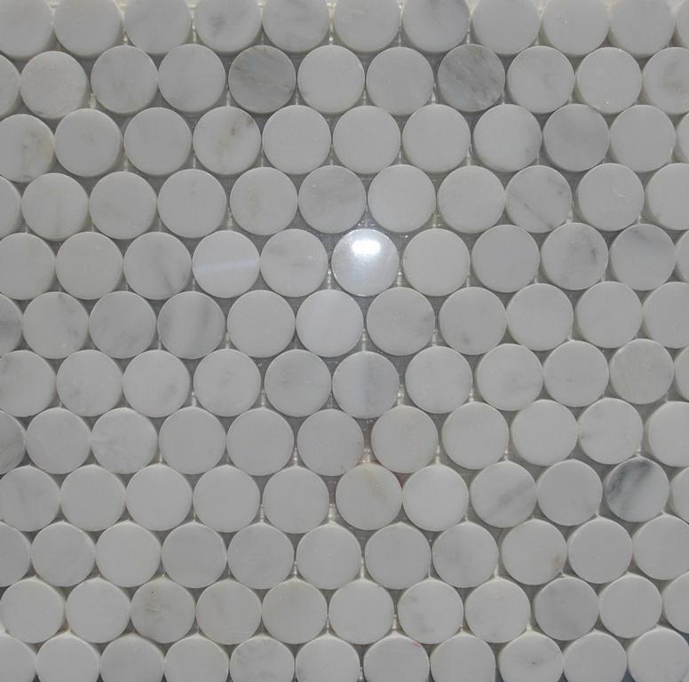 Marble Penny Round Tile White Carrara 1 inch from Classic Tile & Marble Inc. in Brooklyn, NY 11214