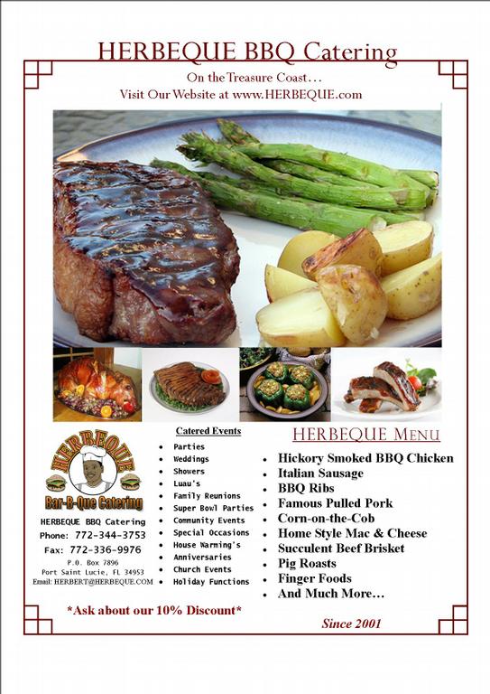 Advertisement Flyer by HERBEQUE BBQ Catering LLC
