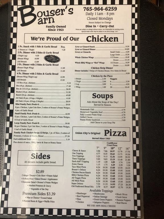 Bouser's Barn Restaurant & Catering Union City IN 47390 7659646259