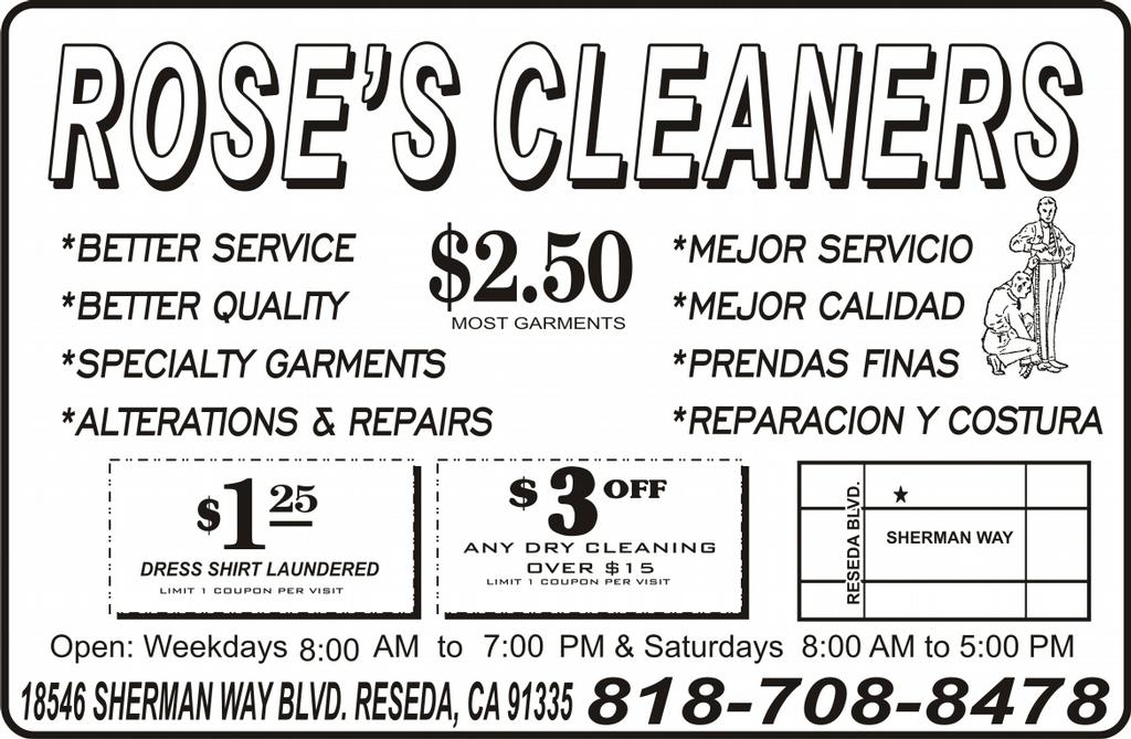 Map and Directions to Rose's Cleaners in Reseda, CA 91335