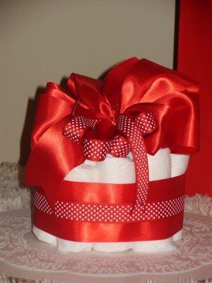 red cake by Diaper Cakes & Such