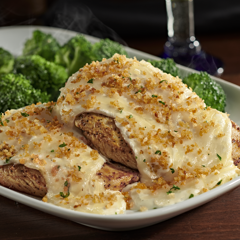 Order our Parmesan Crusted Chicken made with grilled chicken topped with a creamy Parmesan and garlic cheese crust. by LongHorn Steakhouse