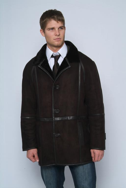 Men's Long Leather-Trimmed Shearling Jacket by D'Andre New York