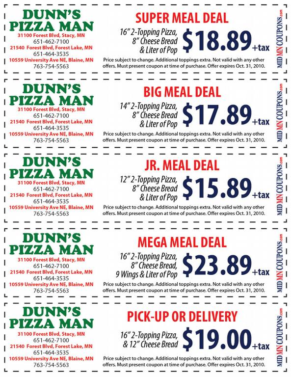 Pizza and pasta coupons
