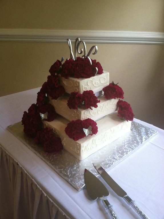 Square Butter Cream with Fresh Flowers Wedding Cake by Sweet P's Custom Cakes