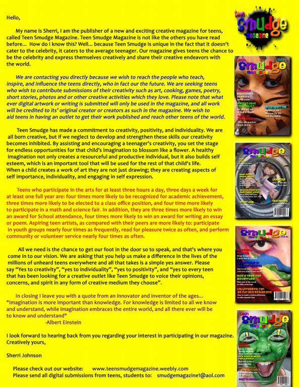 email letter by Teen Smudge Magazine