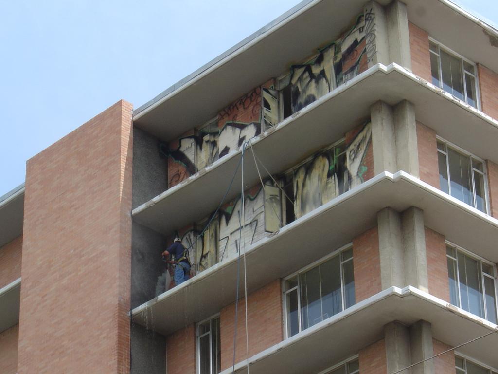 Our graffiti removal service has worked on the 10th story in downtown Denver by Wash On Wheels