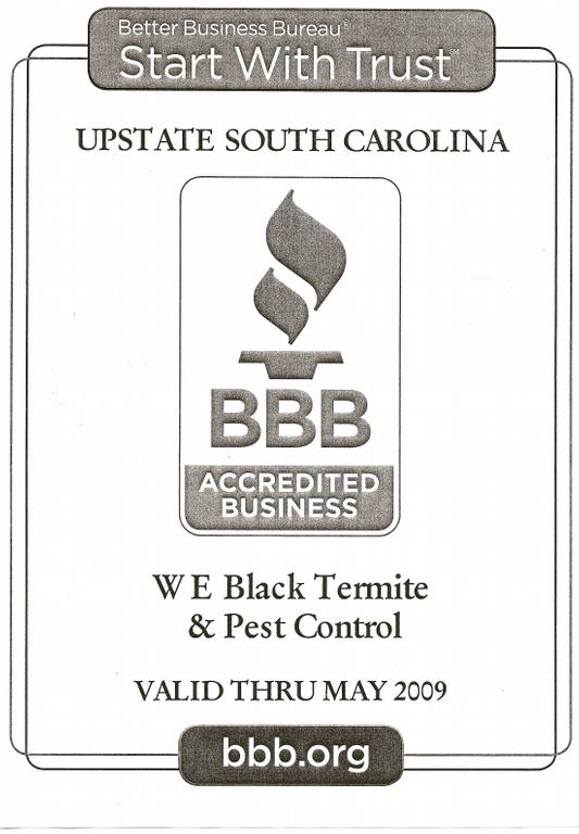 W. E. BLACK TERMITE & PEST CONTROL, INC. Anderson SC 29624 8882717702