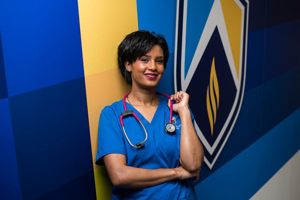 Nursing school student on campus at Arizona College of Nursing. by Arizona College of Nursing - Aurora