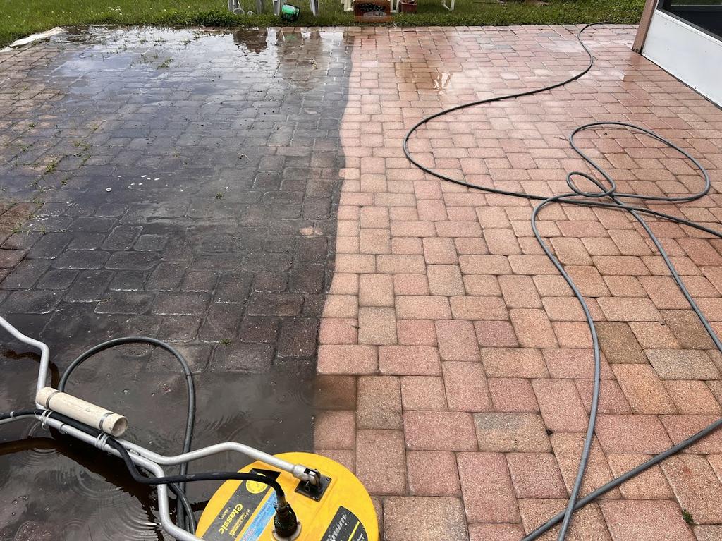 Professional paver pressure washing in St. Cloud, FL removes dirt, algae, mildew, and embedded grime from outdoor paver surfaces for a cleaner appearance. by R & R Elite Pressure Washing LLC