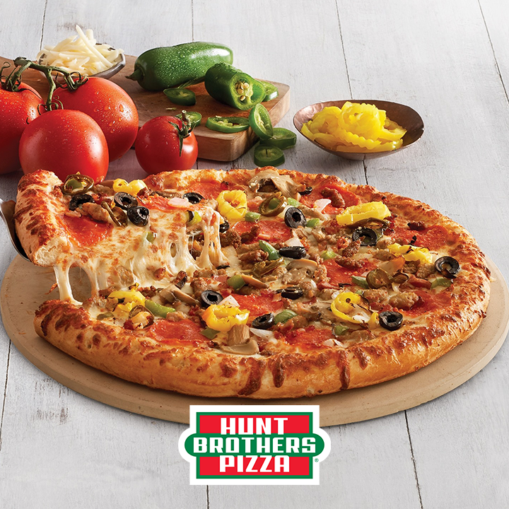 Hunt Brothers Pizza Loaded Pizza on your choice of Original Crust or Thin Crust. Loaded Pizza is topped generously with Italian sausage, delicious pepperoni, chunks of bacon, savory beef, bell peppers, mushrooms, onions, black olives, banana peppers and an option of jalapenos for added kick. by Hunt Brothers Pizza