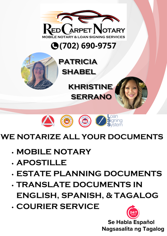 Red Carpet Mobile Notary and Apostilles Las Vegas NV 89145 7026909757